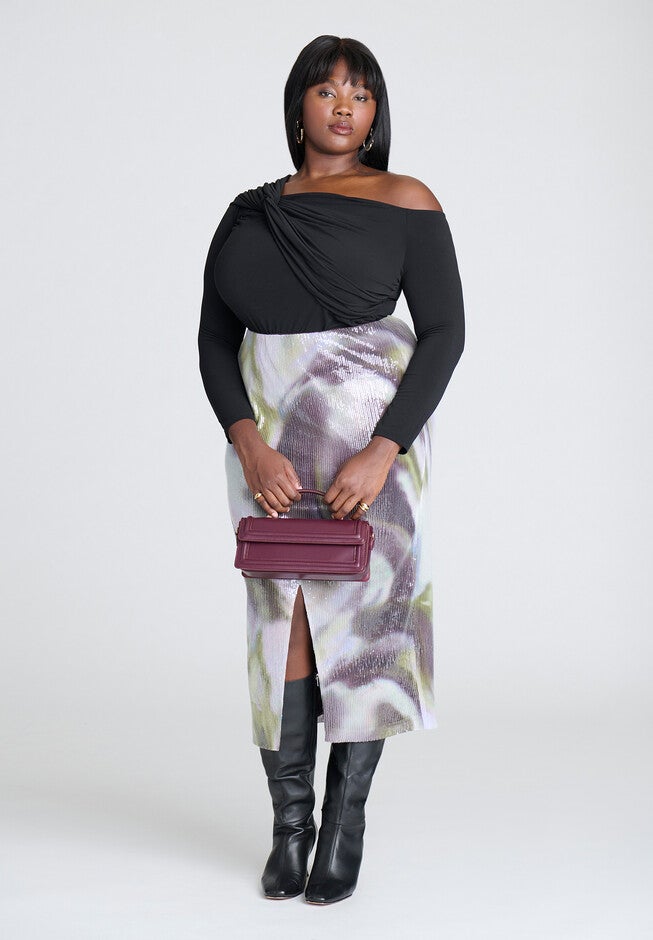 Shoulder-Twist Drape Top, BLACK ONYX, alternate image number null
