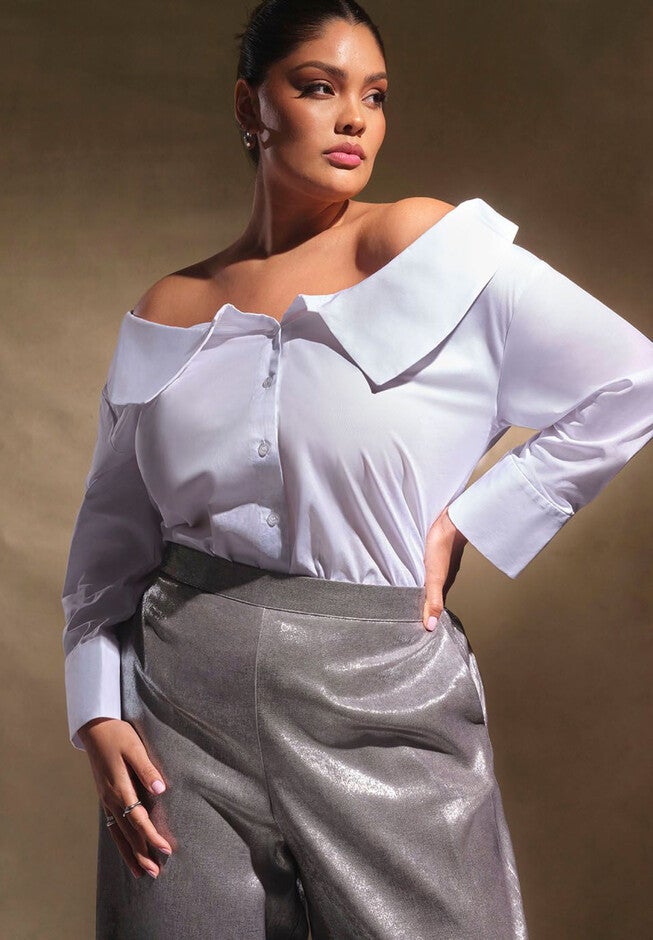 Off The Shoulder Poplin Top, BRIGHT WHITE, hi-res image number null