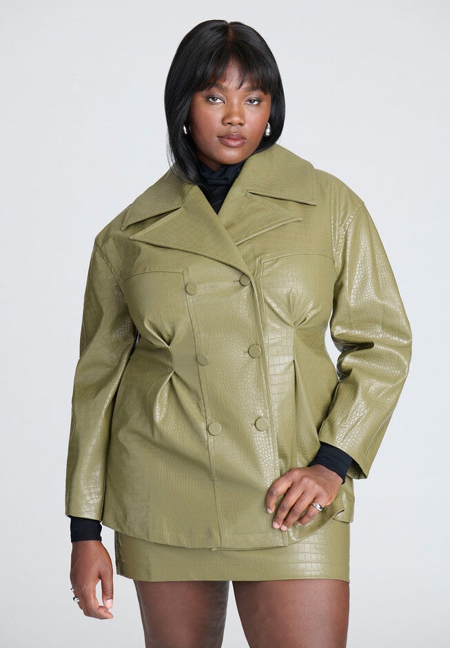 Croc Faux Leather Jacket, BURNT OLIVE, hi-res image number null