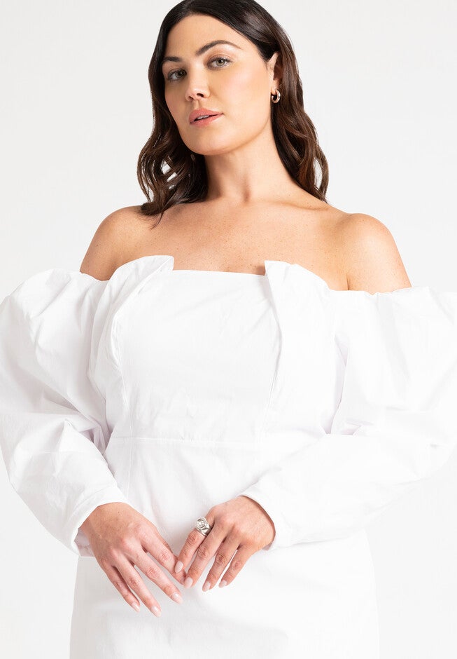 Mutton Sleeve Mini Dress, WHITE, alternate image number null