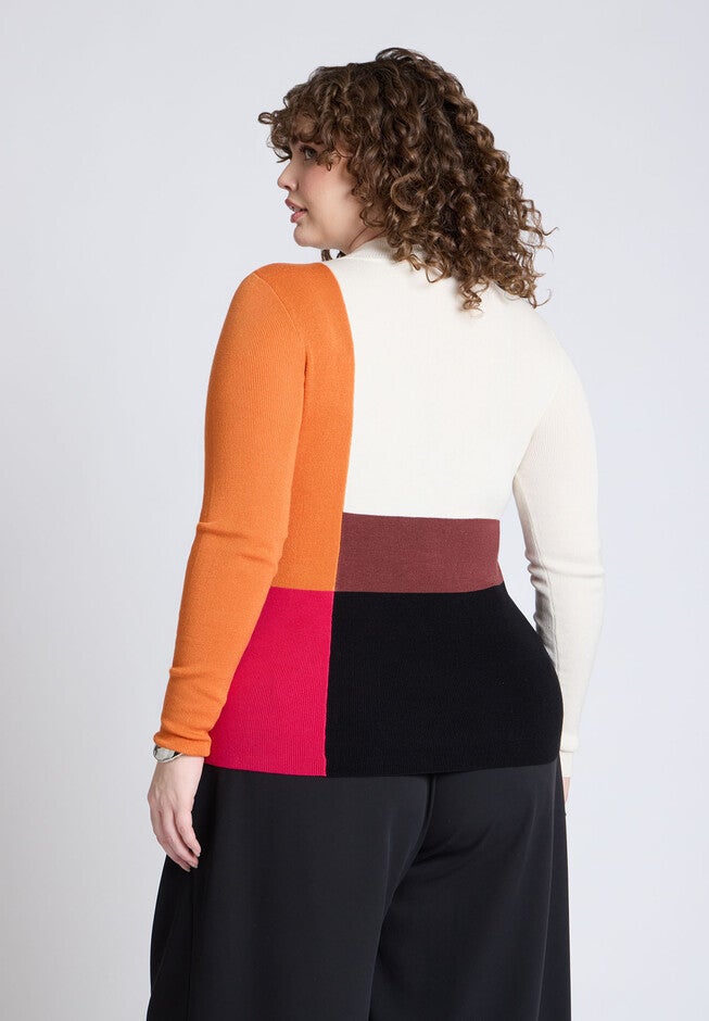 Color Blocked Sweater, PINK ORANGE, on-hover image number null