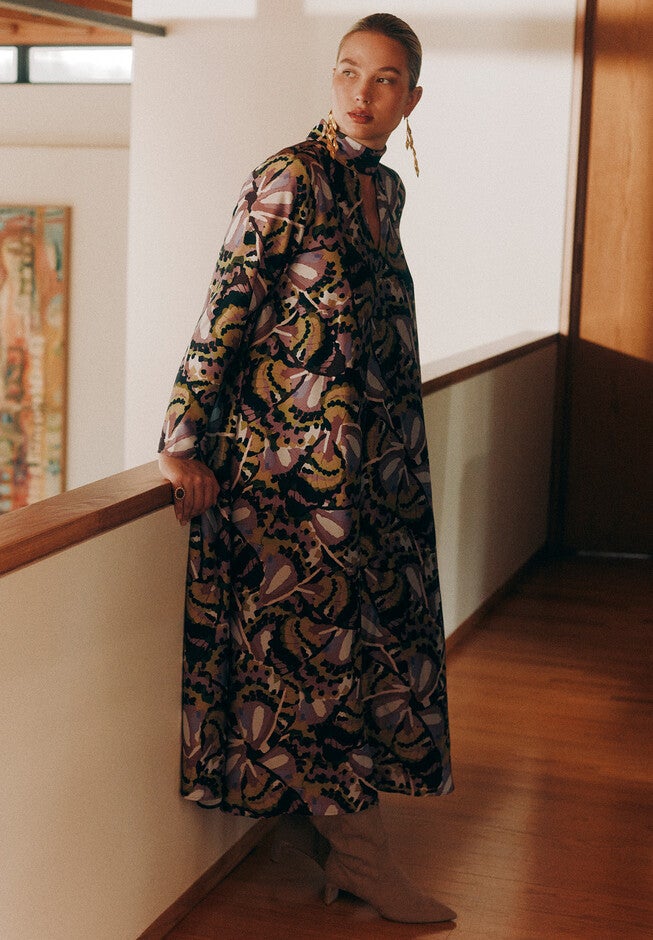Draped High Neck Maxi Dress, BUTTERFLY WINGS, hi-res image number null