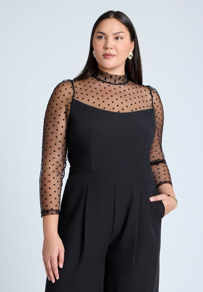 Mesh Turtleneck Jumpsuit, BLACK ONYX, alternate image number null