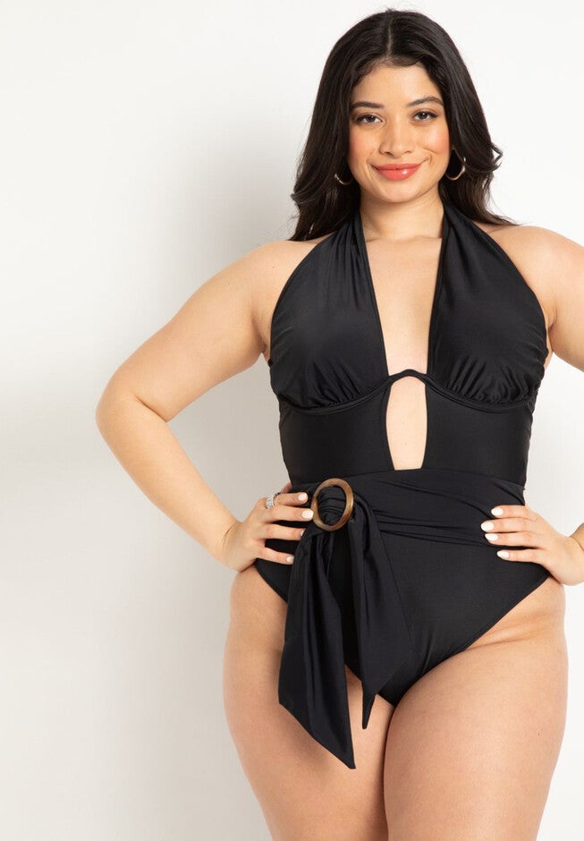 Twist Halter Swimsuit with Underwire Detail, , on-hover image number null