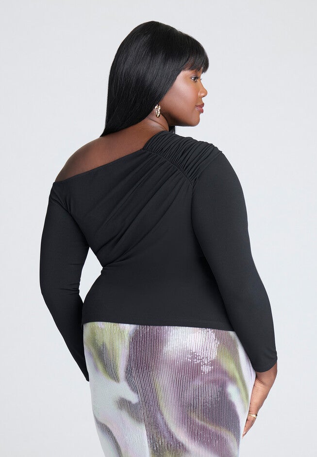 Shoulder-Twist Drape Top, BLACK ONYX, on-hover image number null