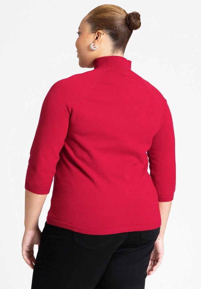 Three Quarter Sleeve Turtleneck Sweater, RED, on-hover image number null