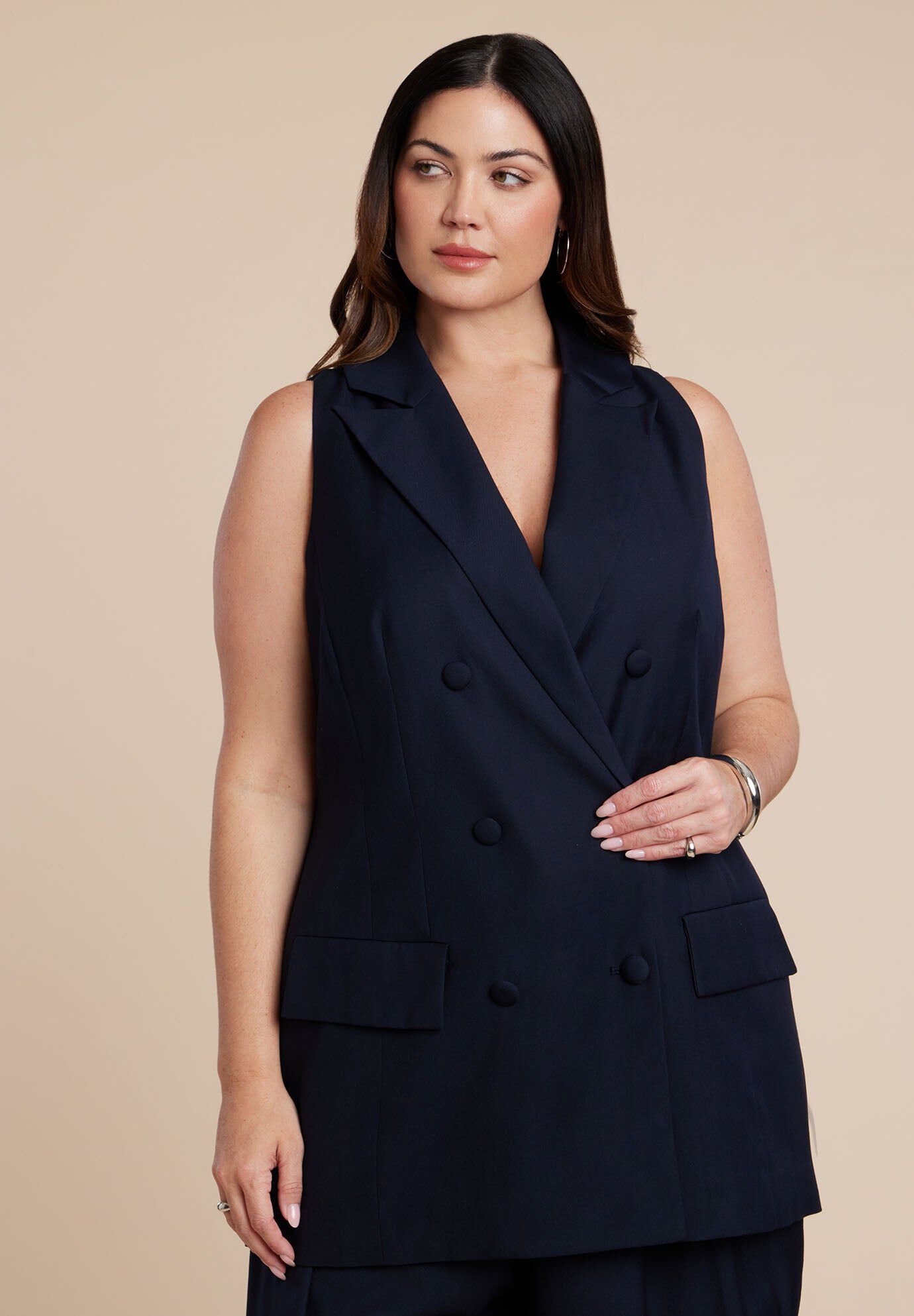 Long Tailored Vest, NAVY, hi-res image number 0