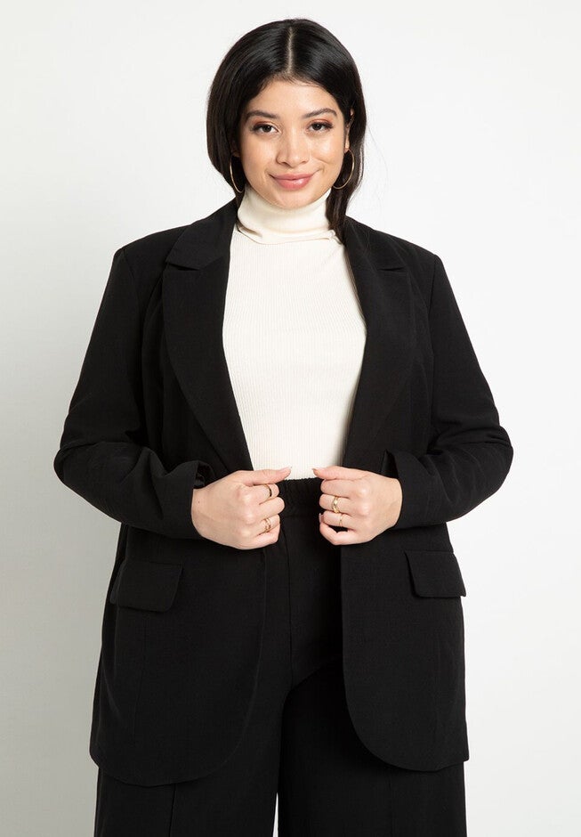 Long Line One Button Blazer, BLACK, hi-res image number null