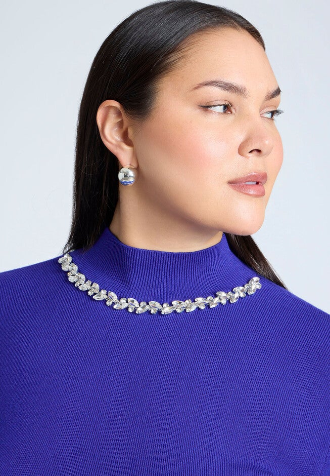Embellished Neckline Sweater, COBALT BLUE, alternate image number null