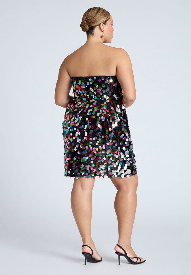 Confetti Sequin Flare Skirt Mini Dress, MULTI, alternate image number null