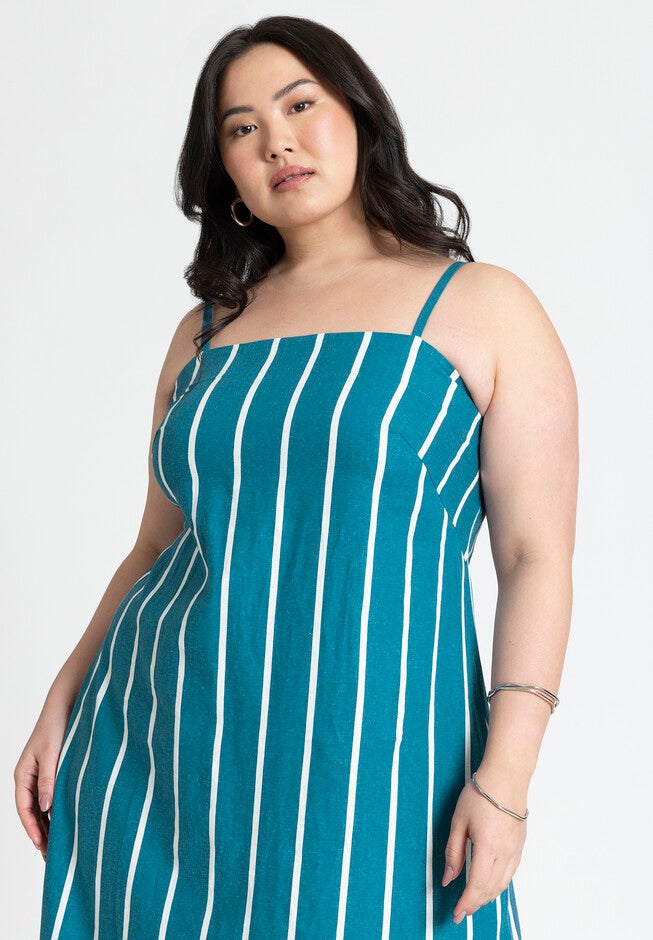 Stripe Linen Midi Dress, BLUE, alternate image number null