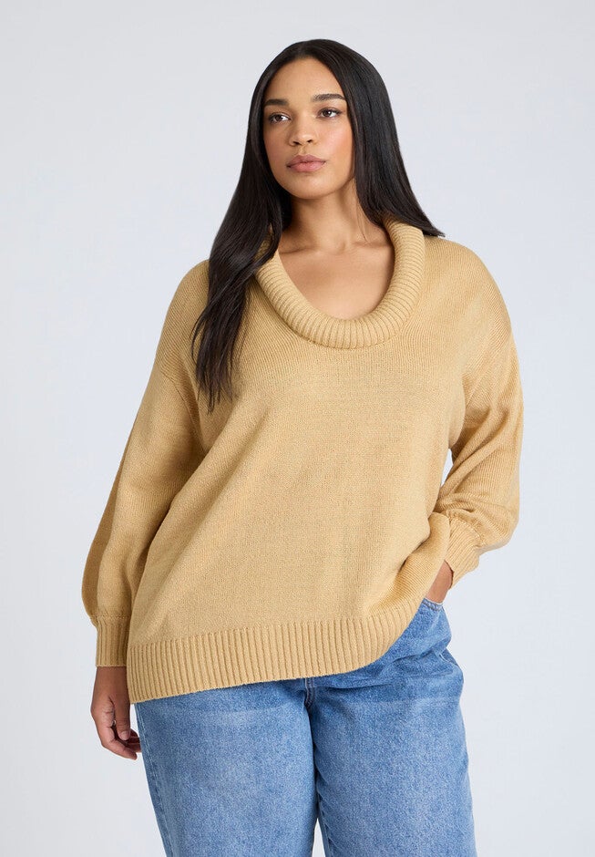 Round Neckline Slouchy Sweater, CREAM, hi-res image number null