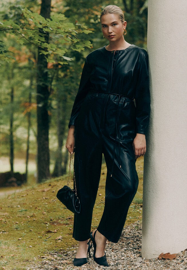 Leather Jumpsuit With Tie, BLACK ONYX, hi-res image number null