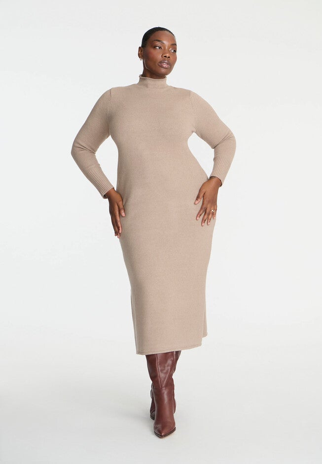 Mock Neck Maxi Sweater Dress, TAUPE, hi-res image number null