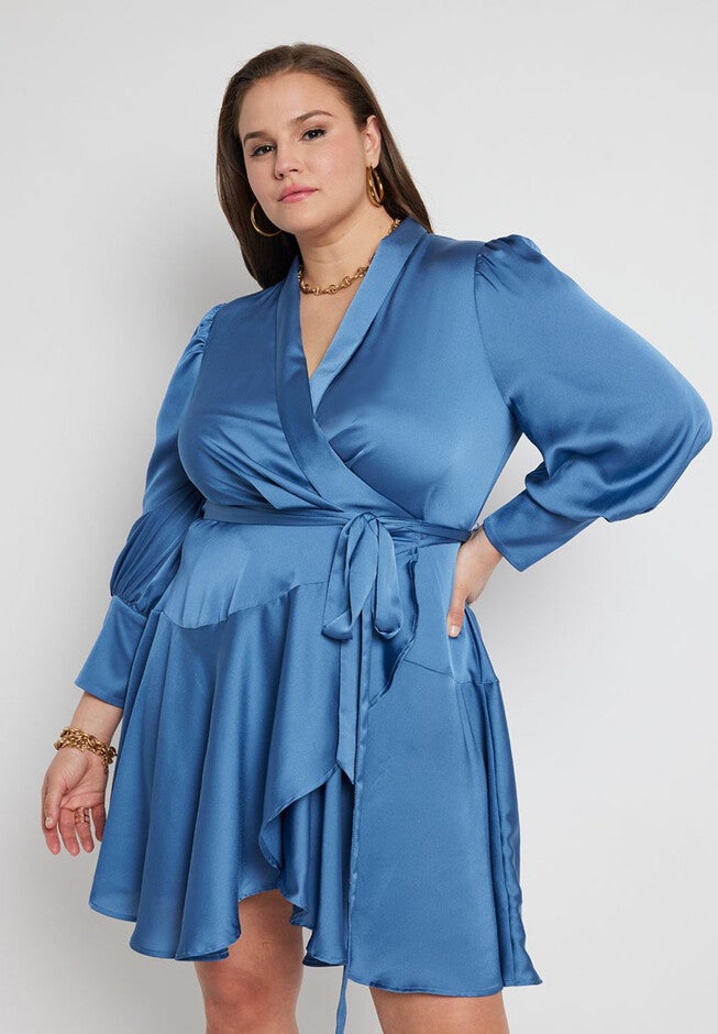 Mini Satin Wrap Dress, , on-hover image number null
