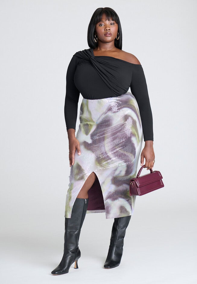 Printed Sequin Midi Skirt, FOREST MARBLE, on-hover image number null