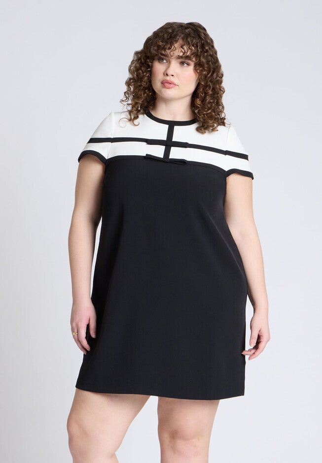 Cap Sleeve Mini Dress, BLACK ONYX BRIGHT WHITE, alternate image number null