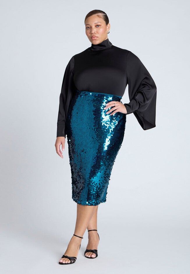 Sequin Pencil Skirt, TEAL, hi-res image number null