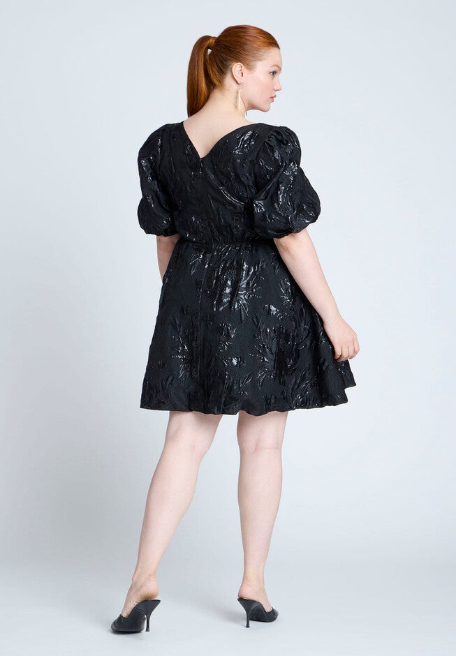 Balloon Skirt Brocade Mini Dress, BLACK ONYX, alternate image number null
