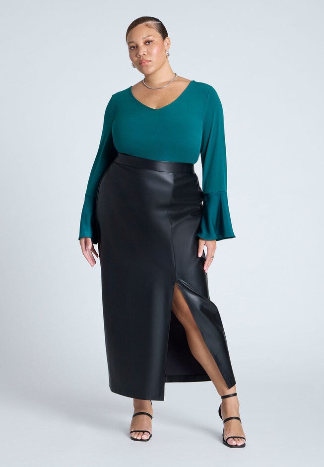 Ruffle Sleeve V-Neck Top, PROUD PEACOCK, alternate image number null