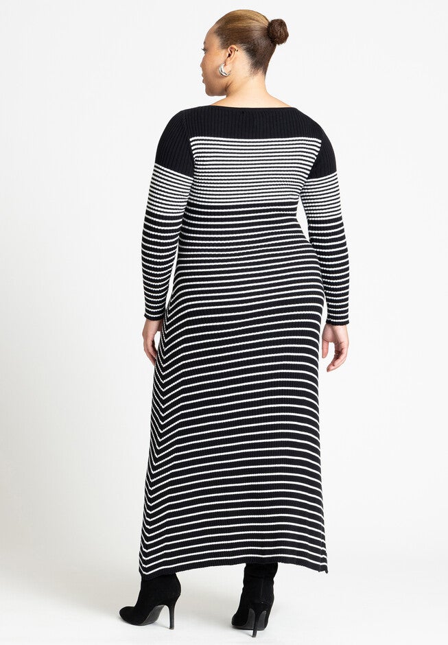 Striped Sweater Dress, BLACK AND WHITE STRIPE, on-hover image number null