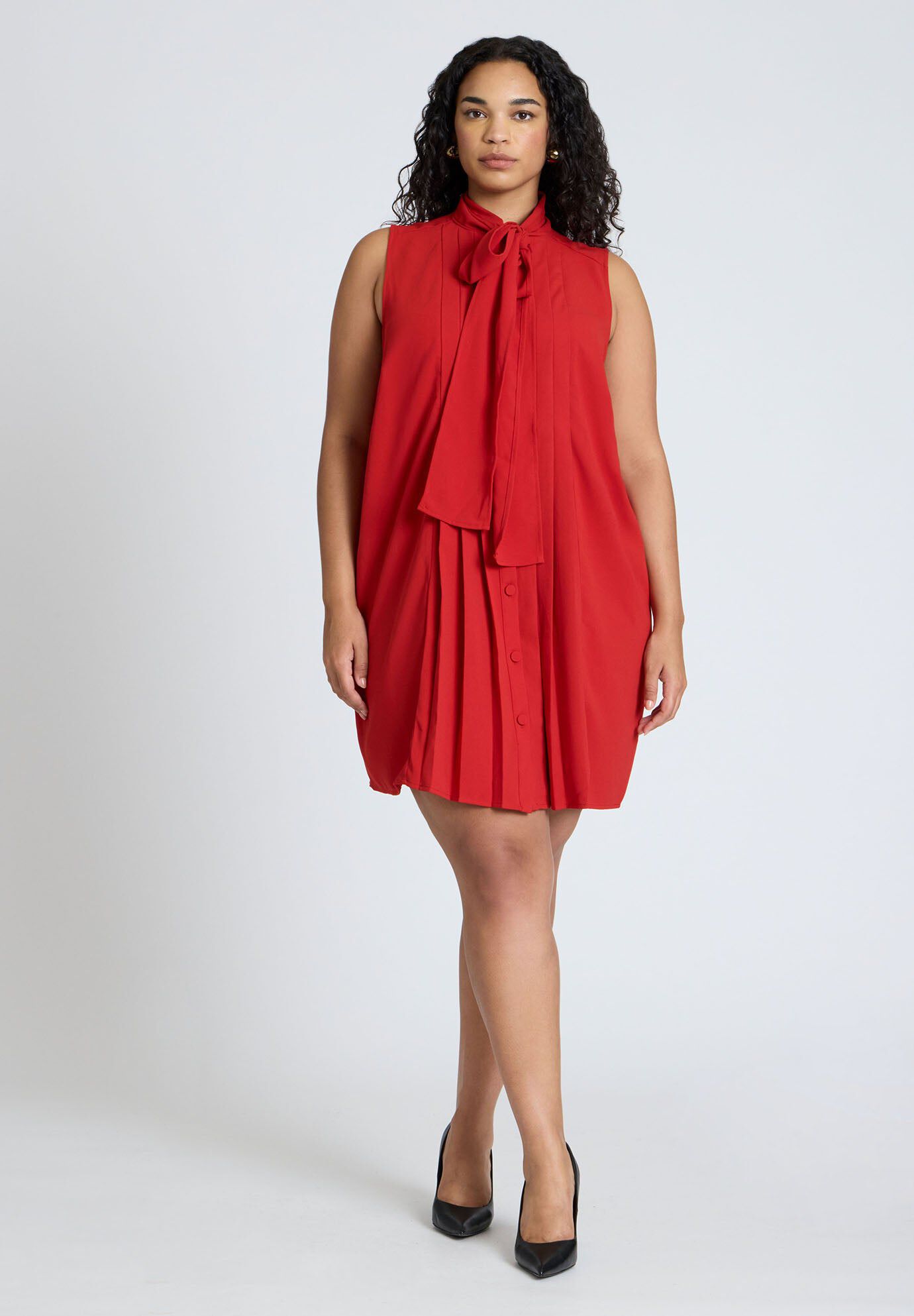 Pleated Bow Neck Mini Dress | Fullbeauty Outlet