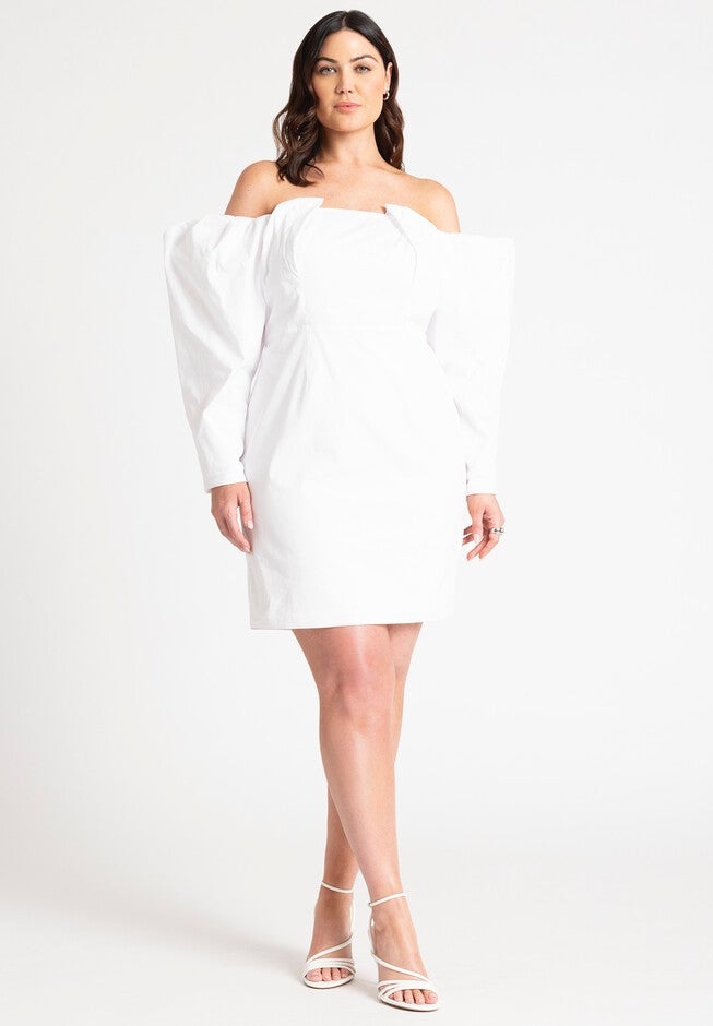 Mutton Sleeve Mini Dress, WHITE, hi-res image number null
