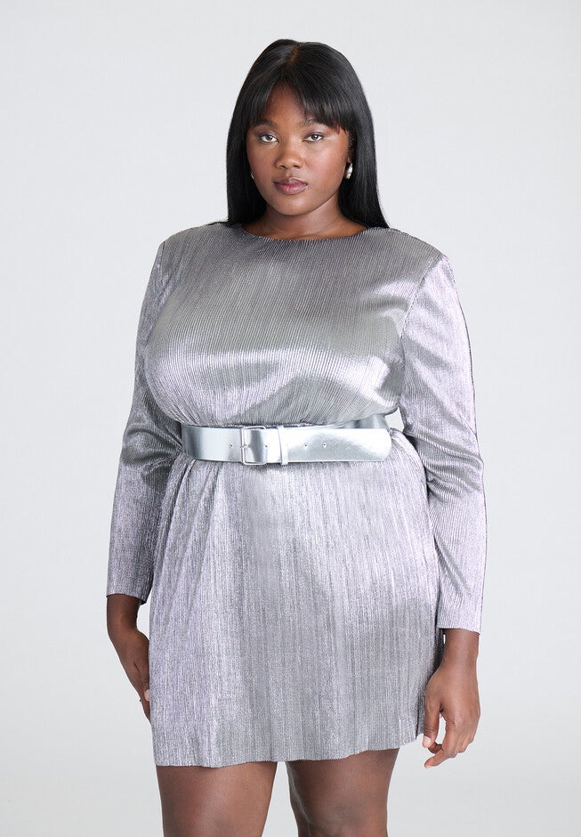 Pleated Mini Dress, SILVER FILIGREE, alternate image number null
