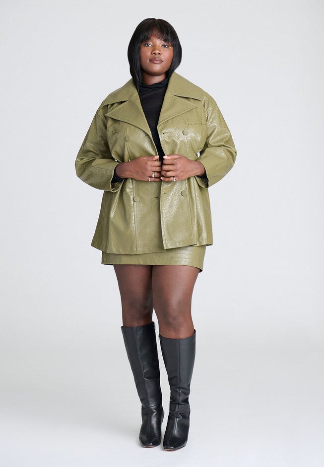 Croc Faux Leather Jacket, BURNT OLIVE, alternate image number null