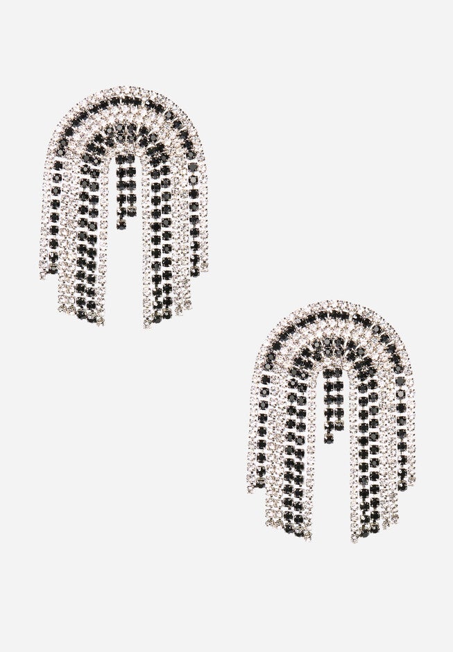 Silver And Black Rainbow Dangle Earrings, BLACK SILVER METAL, hi-res image number null