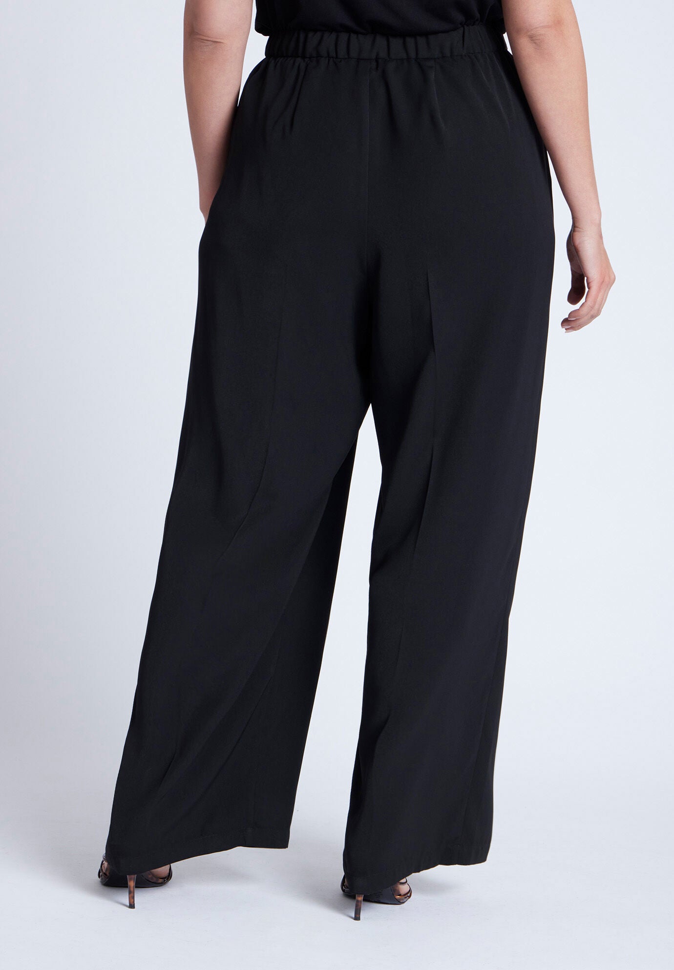 Elastic Waist Wide Leg Trouser, BLACK ONYX, alternate image number 2