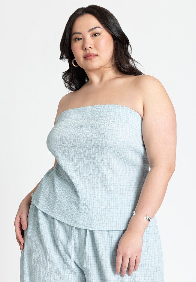 Back Tie Bandeau Top, CHECKERED, on-hover image number 1