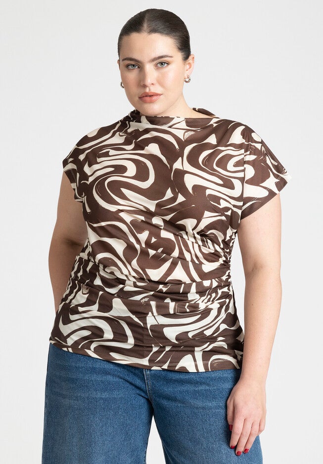 Draped Asym Top, BRUSH STROKE SWIRLS, alternate image number null