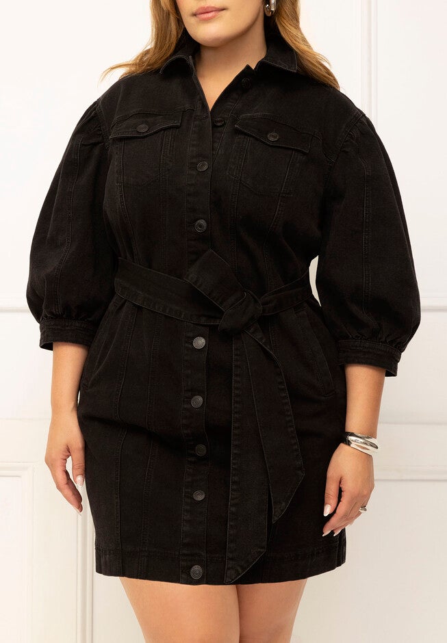 ELOQUII Elements Puff Sleeve Denim Jacket Dress, , alternate image number null