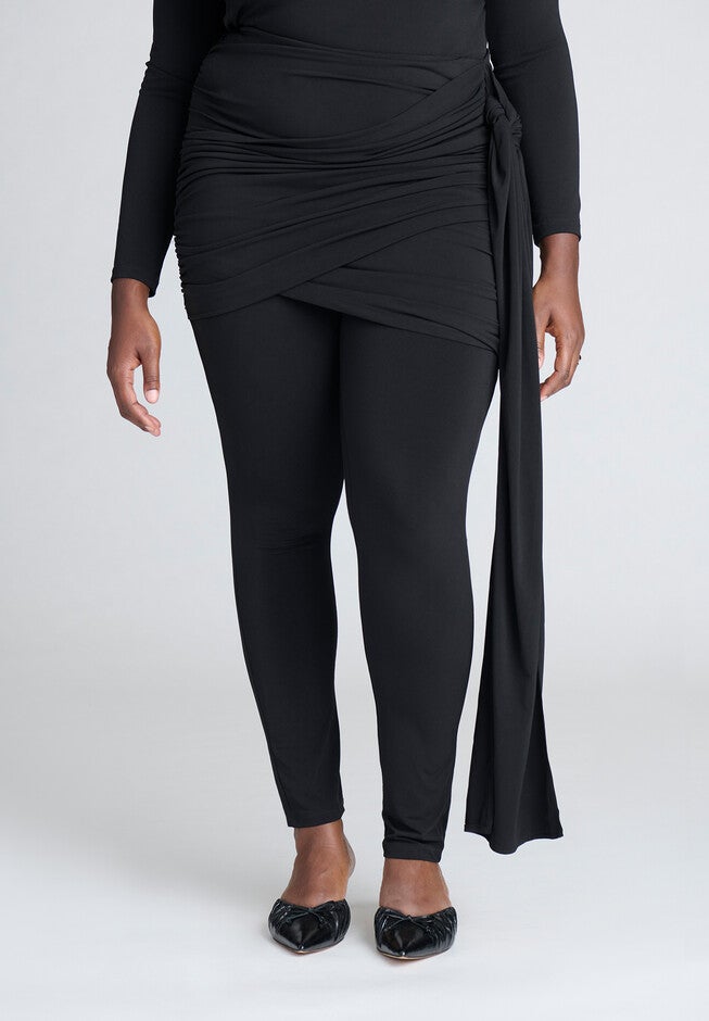 Draped Mini Skirt Legging, BLACK, on-hover image number null