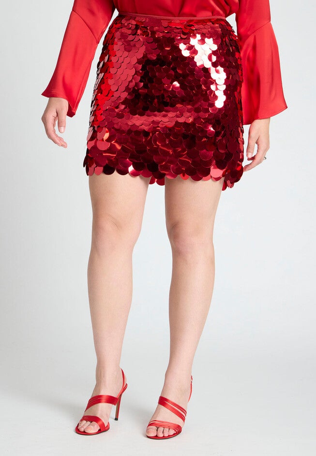 Paillette Sequin Mini Skirt, PATROL RED, on-hover image number null