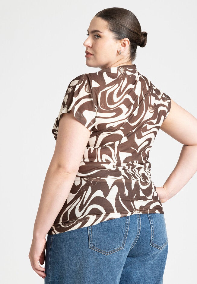 Draped Asym Top, BRUSH STROKE SWIRLS, on-hover image number null