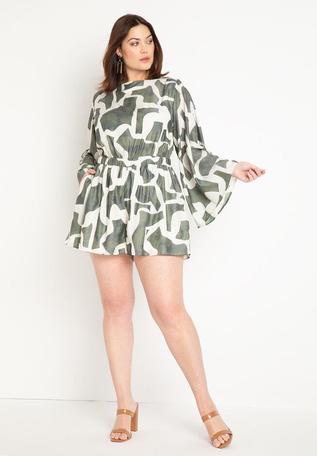 Romper With Tie Back, SAND BLOCKS - GREEN, hi-res image number null