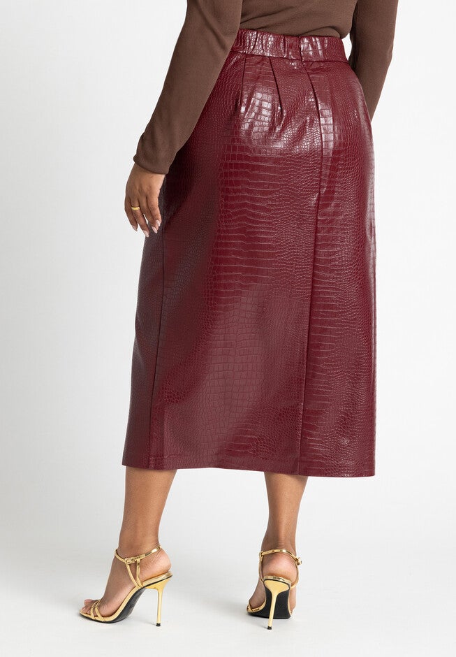 Croc Faux Leather Column Skirt, TAWNY PORT, alternate image number null
