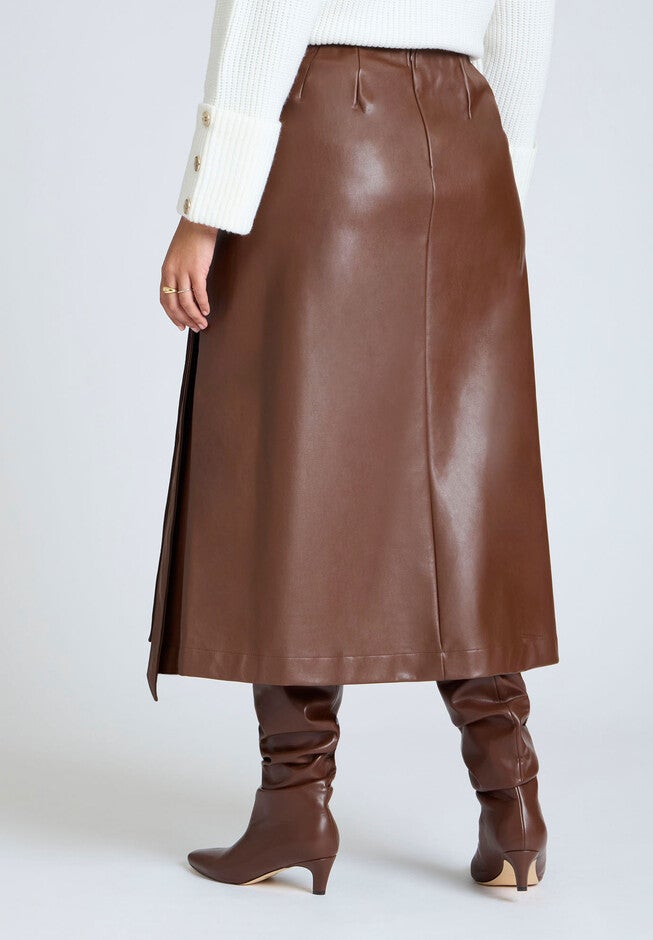 Double Belt Wrap Faux Leather Skirt, ROCKY ROAD, alternate image number null