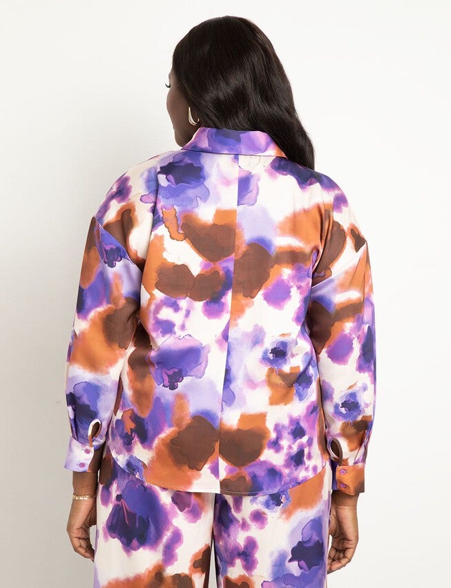 Satin Button Up Blouse, VIOLET DROPS, on-hover image number null