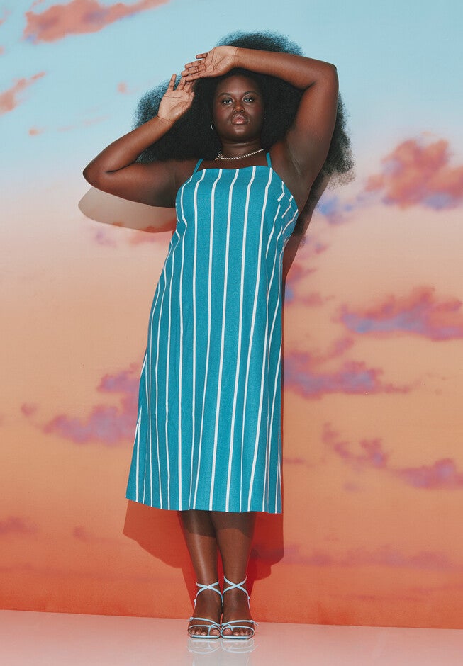 Stripe Linen Midi Dress, , alternate image number null