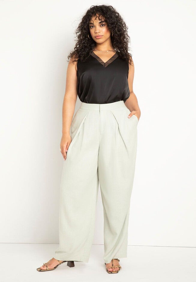 V Neck Satin And Chiffon Tank, , alternate image number null