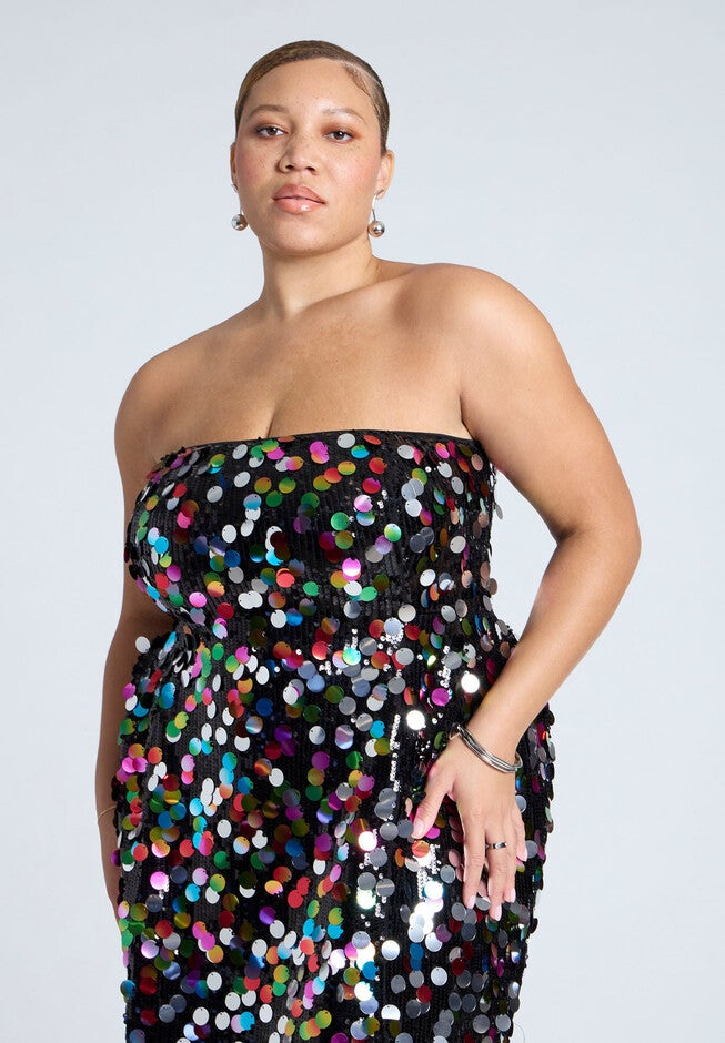 Confetti Sequin Flare Skirt Mini Dress, MULTI, alternate image number null