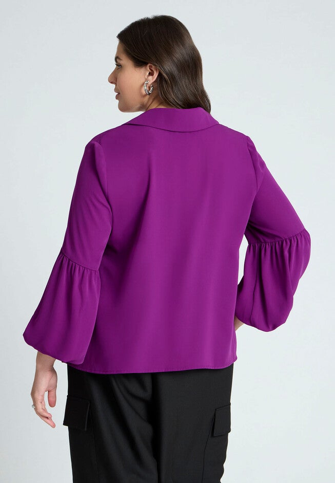 Balloon Sleeve Collared Blouse, WARM PURPLE, on-hover image number null