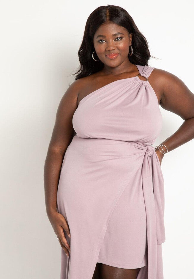 One Shoulder Wrap Skirt Dress, , on-hover image number null