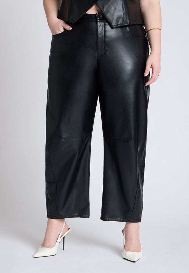 Faux Leather Barrel Leg Pant, BLACK ONYX, on-hover image number null