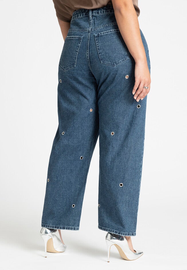 High Rise Loose Grommet Jean, , alternate image number null