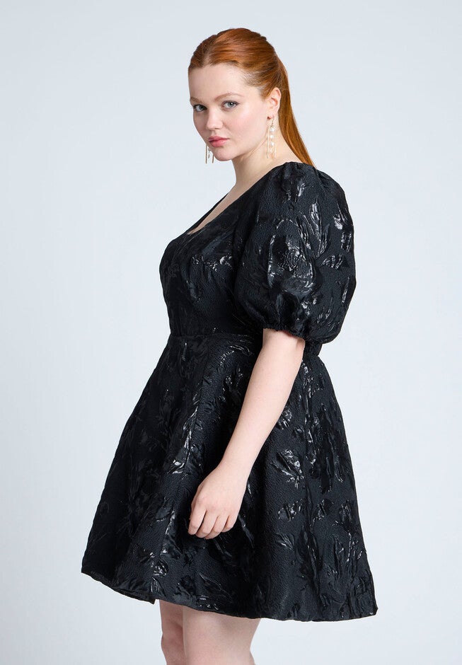 Balloon Skirt Brocade Mini Dress, BLACK ONYX, alternate image number null