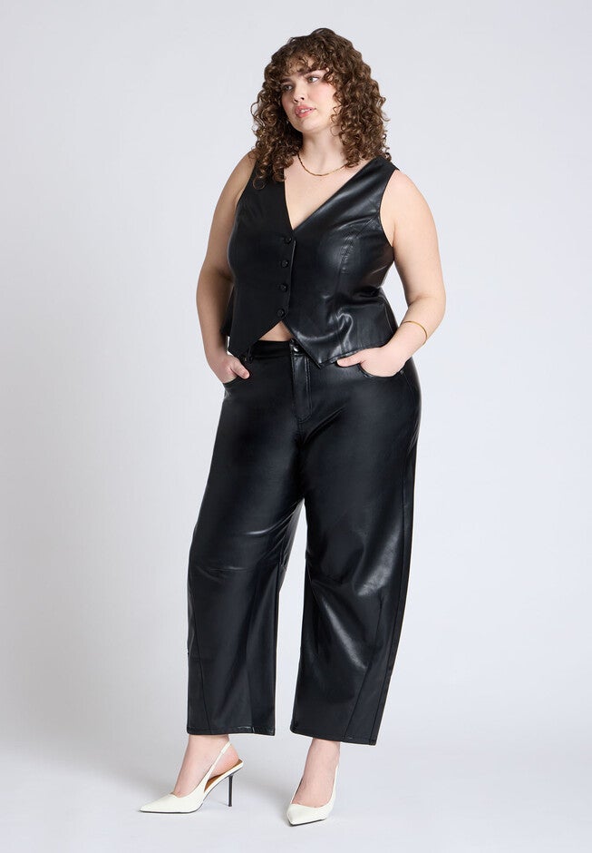 Faux Leather Barrel Leg Pant, BLACK ONYX, hi-res image number null